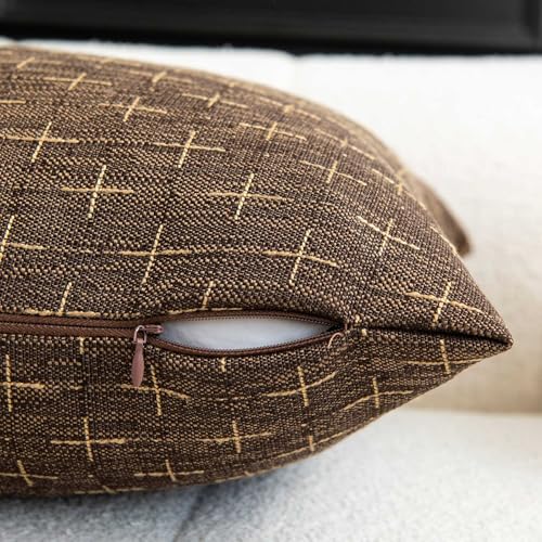 WACOMECO Textured Throw Pillow Covers, Pack of 2 Decorative Burlap Linen Farmhouse Cushion Covers for Couch Sofa Home Decoration, 18x18 inch, Dark Brown - Image 5