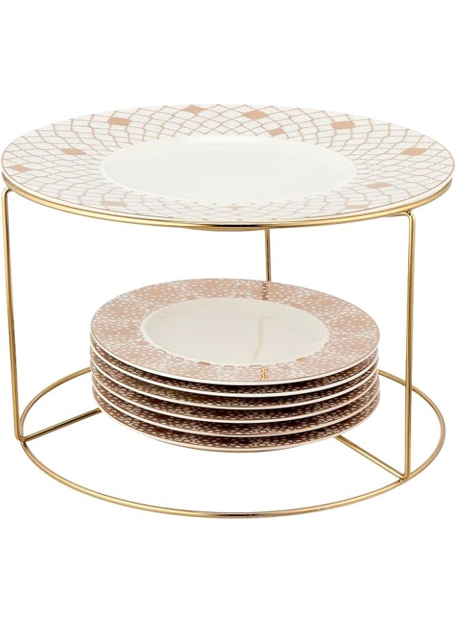 Zinnia Rosa By Zinnia Porcelain Marrakech Dessert Plate Set 7-Piece With Holder