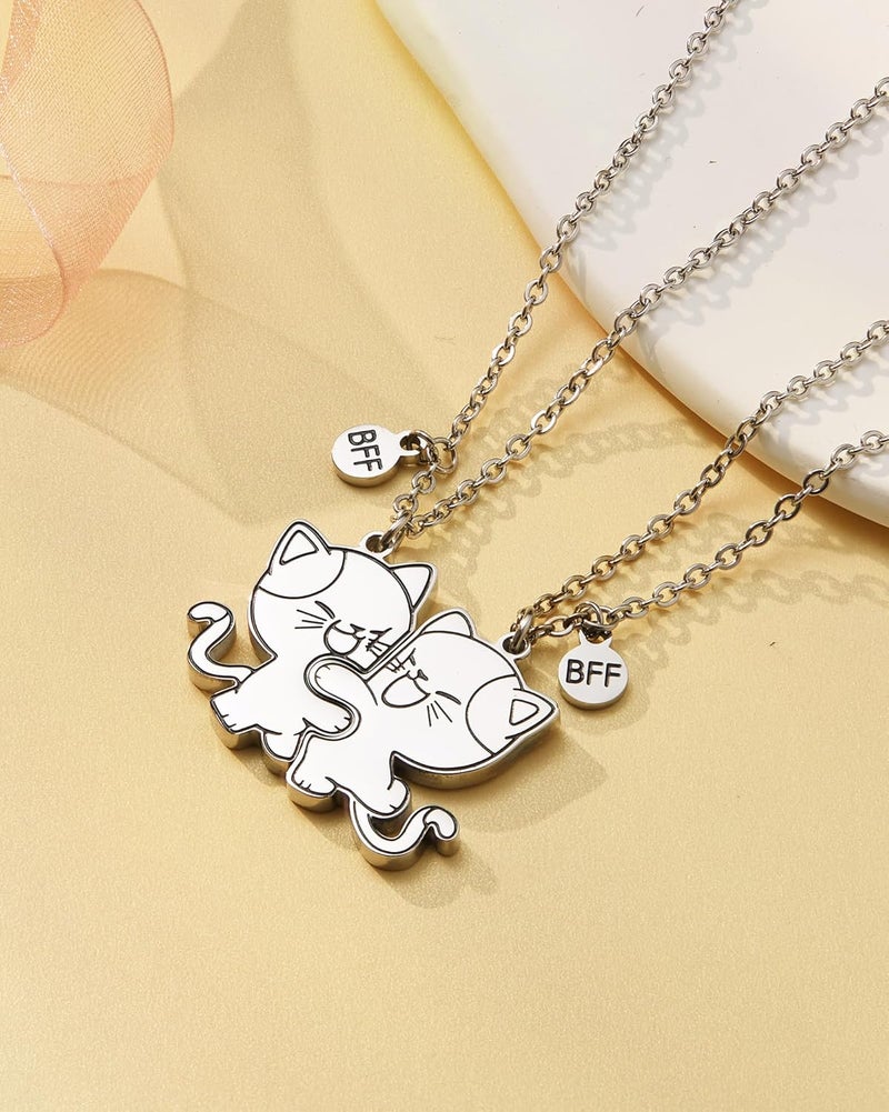 مجوهرات الصديق الأميركي (Best Friend) - هدية عقدان BFF2 للصداقة مُطابقة لصديقين، صبيتين أو فتاتين، أو شقيقين/شقيقتين / فضي - Image 3