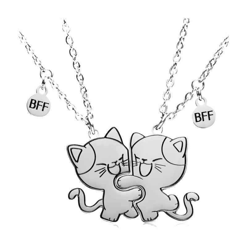 مجوهرات الصديق الأميركي (Best Friend) - هدية عقدان BFF2 للصداقة مُطابقة لصديقين، صبيتين أو فتاتين، أو شقيقين/شقيقتين / فضي - Image 1