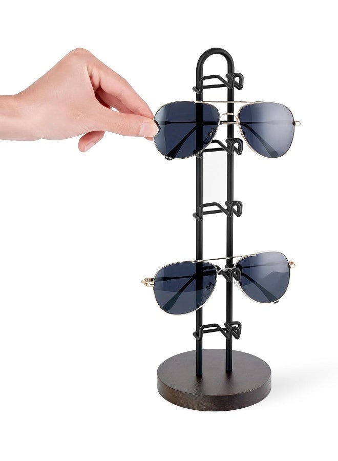 Mkono Sunglasses Organizer Glasses Holder Stand Sunglass Storage Eyeglasses Rack Metal Frame With Wood Base For 5 Pairs Of Eyewear Display For Table Desk Countertop Dresser Bedroom, Set Of 1, Black  - Image 1