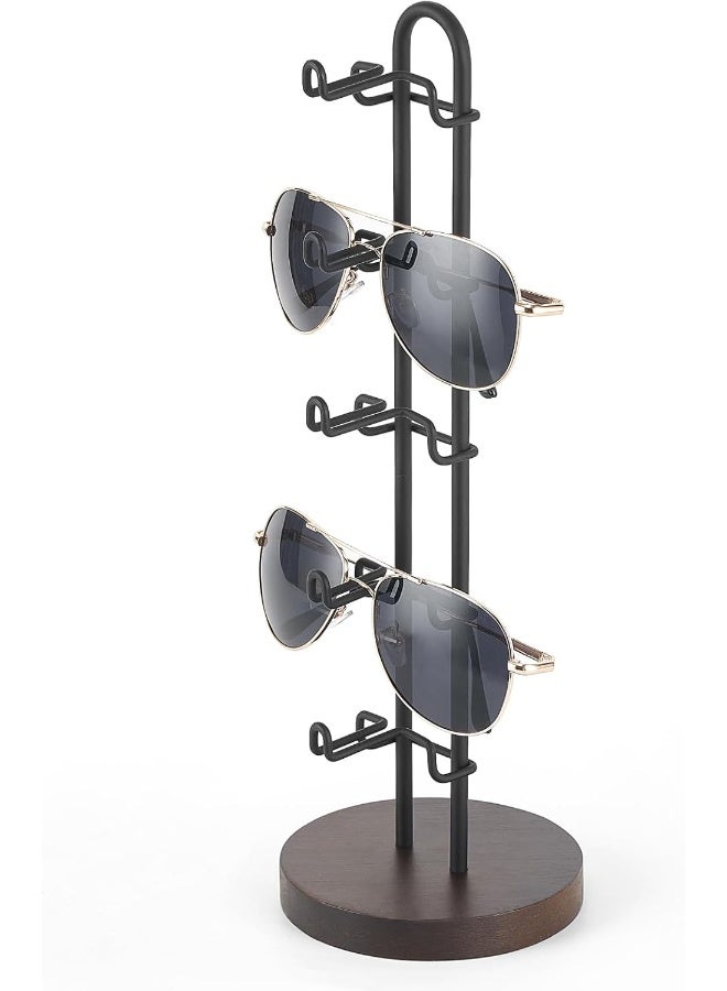 Mkono Sunglasses Organizer Glasses Holder Stand Sunglass Storage Eyeglasses Rack Metal Frame With Wood Base For 5 Pairs Of Eyewear Display For Table Desk Countertop Dresser Bedroom, Set Of 1, Black  - Image 3