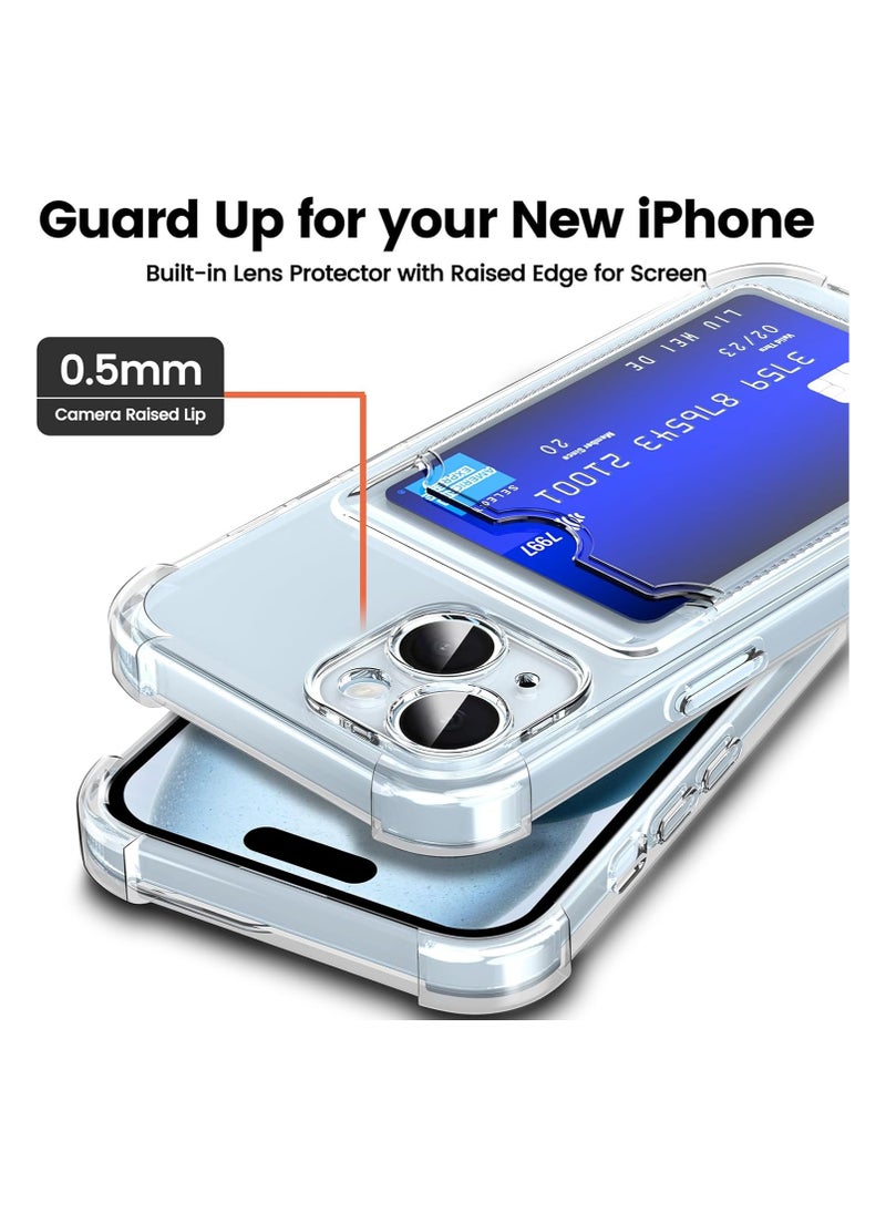 Generic - Soft Meterial Slim Transparent Mobile Phone Case For Apple iPhone 15, Shock Proof Back Cover, Full Body Coverage Lens Protection With Cardholder - Image 1