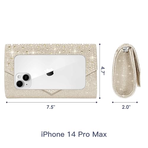 CurvChic Clutch Purses for Women Evening Bag Rhinestone Handbag Party Wedding Bridal Prom Purse Crossbody Shoulder Bag (Champagne) - Image 3