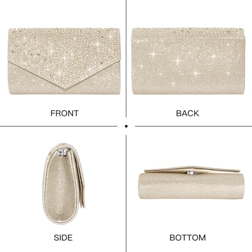 CurvChic Clutch Purses for Women Evening Bag Rhinestone Handbag Party Wedding Bridal Prom Purse Crossbody Shoulder Bag (Champagne) - Image 4