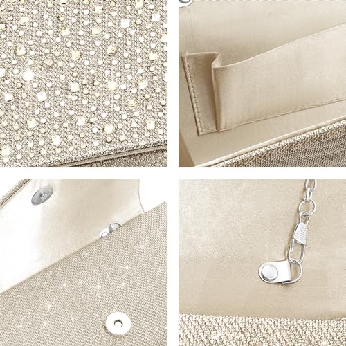 CurvChic Clutch Purses for Women Evening Bag Rhinestone Handbag Party Wedding Bridal Prom Purse Crossbody Shoulder Bag (Champagne) - Image 2