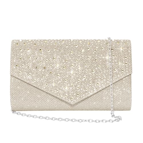 CurvChic Clutch Purses for Women Evening Bag Rhinestone Handbag Party Wedding Bridal Prom Purse Crossbody Shoulder Bag (Champagne) - Image 1