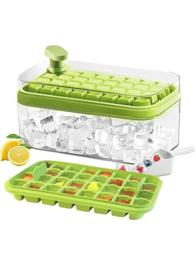 Multi-piece ice cube tray – 64 cube storage set + acrylic dish with lid and practical design with quick one-press emptying. - Image 1