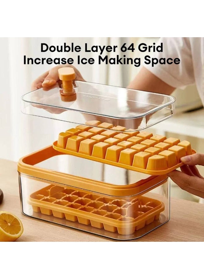 Multi-piece ice cube tray – 64 cube storage set + acrylic dish with lid and practical design with quick one-press emptying. - Image 4