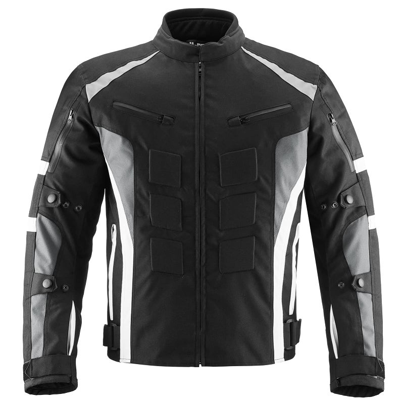 ILM Motorcycle Jacket with CE Armor for Men Enduro Touring Dualsport Riding Water Resistant Textile Allweather White L