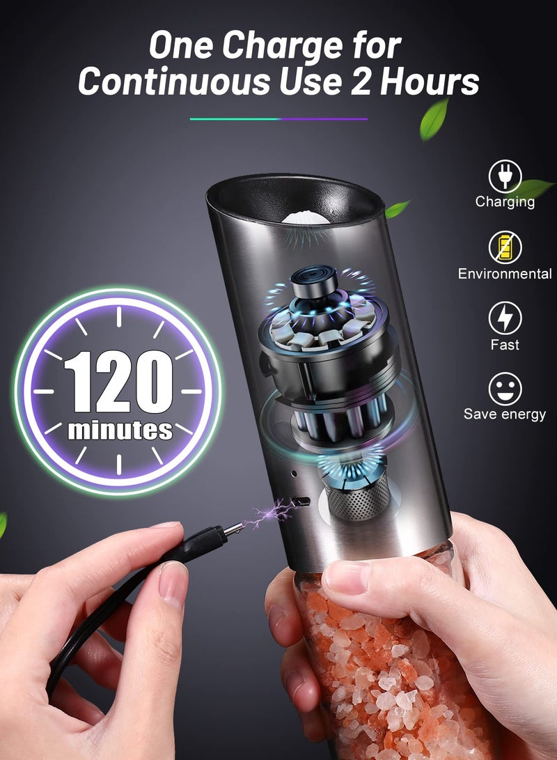 KASTWAVE Electric Salt and Pepper Grinder Set, 2 Pcs USB Rechargeable Electric Refillable Gravity Shakers, Adjustable Coarseness, Refillable Gravity Salt and Pepper Grinder Set - Image 2