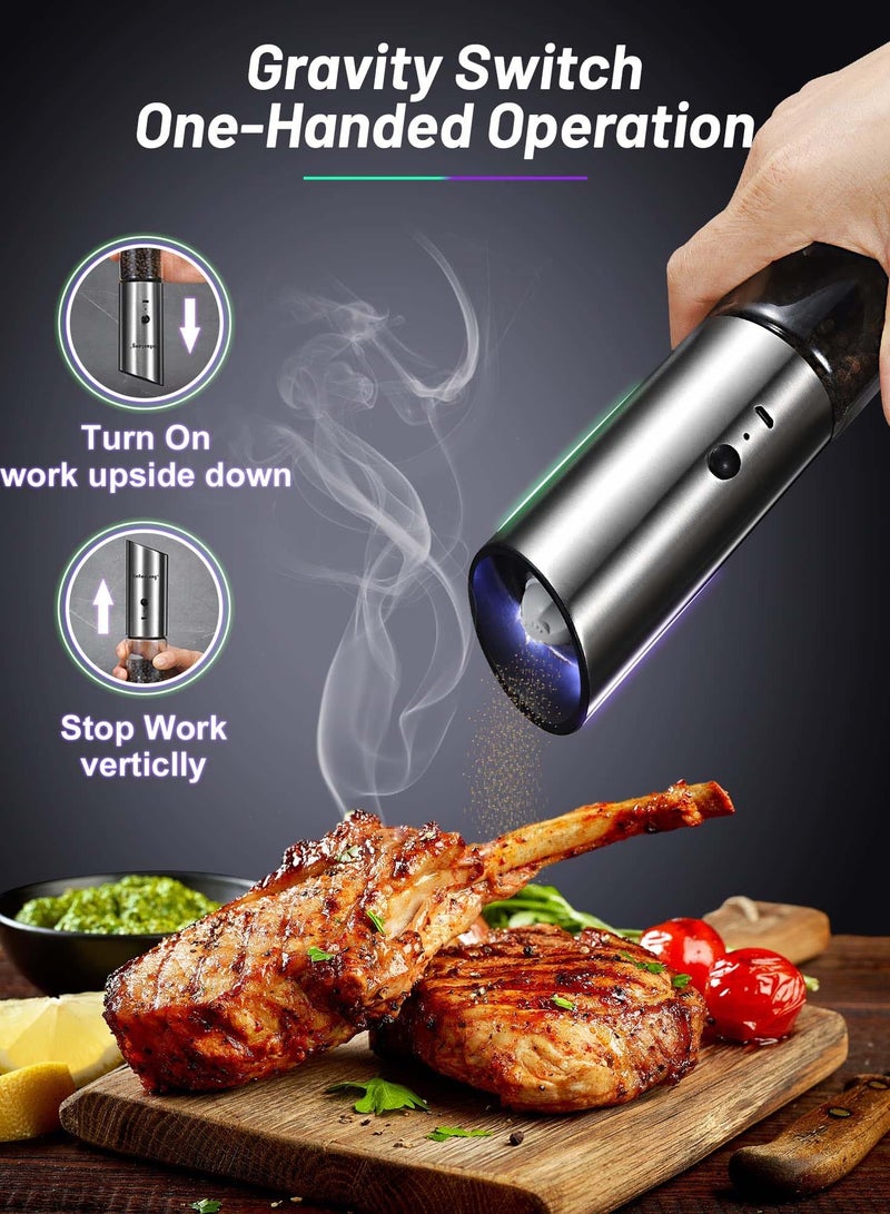 KASTWAVE Electric Salt and Pepper Grinder Set, 2 Pcs USB Rechargeable Electric Refillable Gravity Shakers, Adjustable Coarseness, Refillable Gravity Salt and Pepper Grinder Set - Image 4