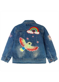 3-11Years Little Big Girls Embroider Rainbow Birds and Flowers Denim Jacket(5-6Years)