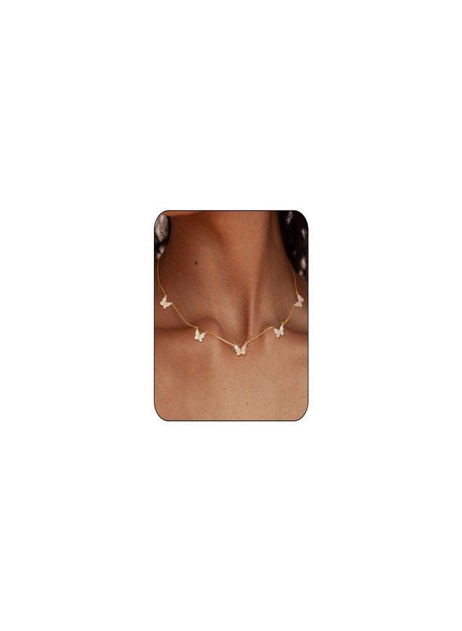 FUNEIA Dainty Silver Gold Necklaces for Women Trendy Non Tarnish 14K Gold Plated Cubic Zirconia Necklace Layered Cute Butterfly Heart Station Choker Necklace Stack for Wedding Prom Brides Jewelry - Image 1