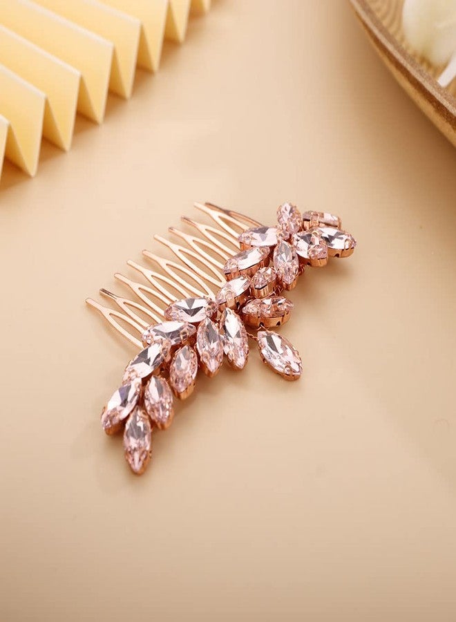 Chargances Bride Wedding Rhinestone Hair Comb Pink Crystal Hair Side Comb Fashion Handmade Headpiece Bridal Hair Accessories for Wedding Prom Flower Girl (Pink) - Image 3