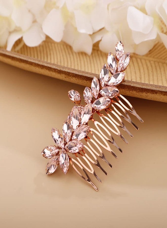 Chargances Bride Wedding Rhinestone Hair Comb Pink Crystal Hair Side Comb Fashion Handmade Headpiece Bridal Hair Accessories for Wedding Prom Flower Girl (Pink) - Image 1