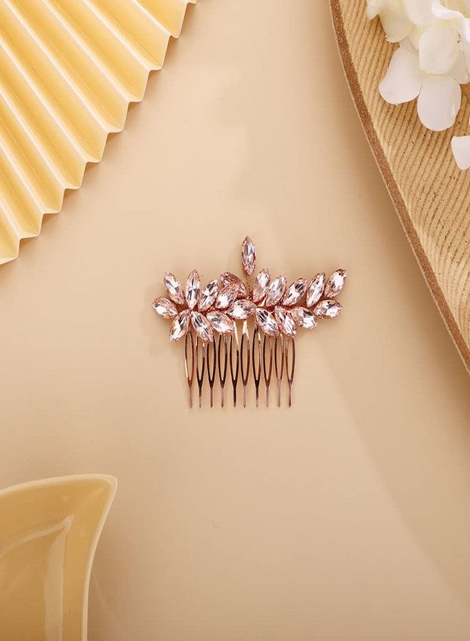 Chargances Bride Wedding Rhinestone Hair Comb Pink Crystal Hair Side Comb Fashion Handmade Headpiece Bridal Hair Accessories for Wedding Prom Flower Girl (Pink) - Image 2