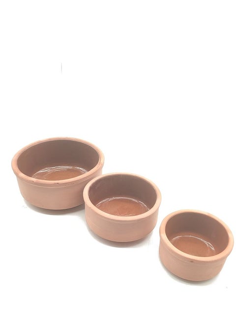 Crockery pots set consisting of 3 brown pieces of different sizes
