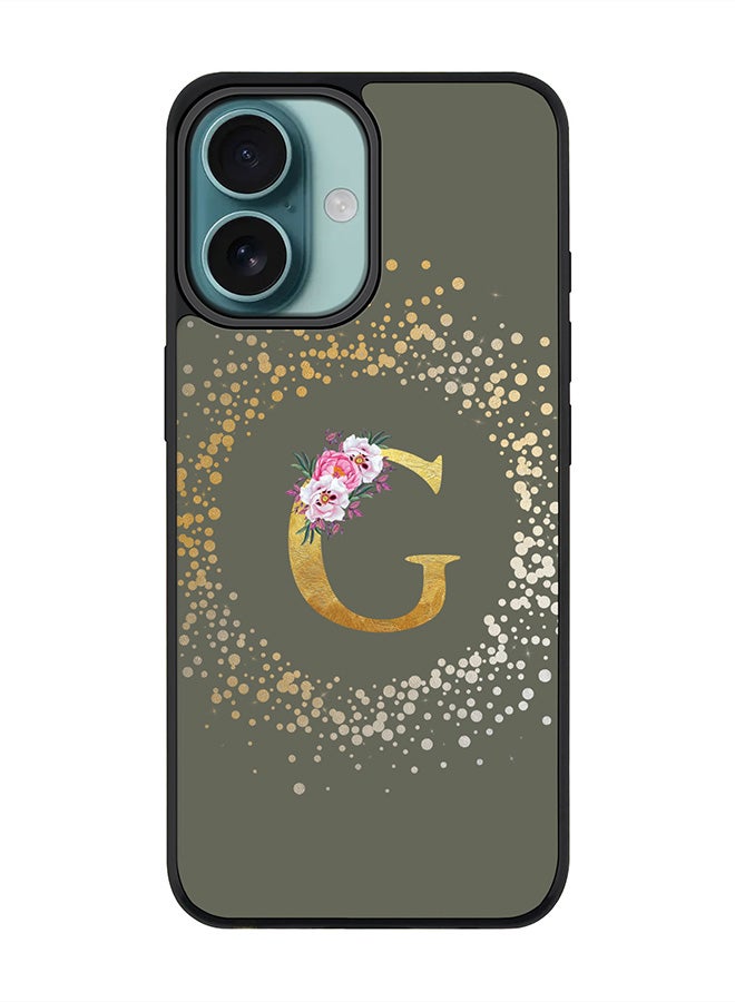 Stylizedd For iPhone 16 Case [Compatible with MagSafe] Slim Magnetic cover Phone Case iPhone 16 -Custom Monogram Floral - G (Olive Green ) - Image 1