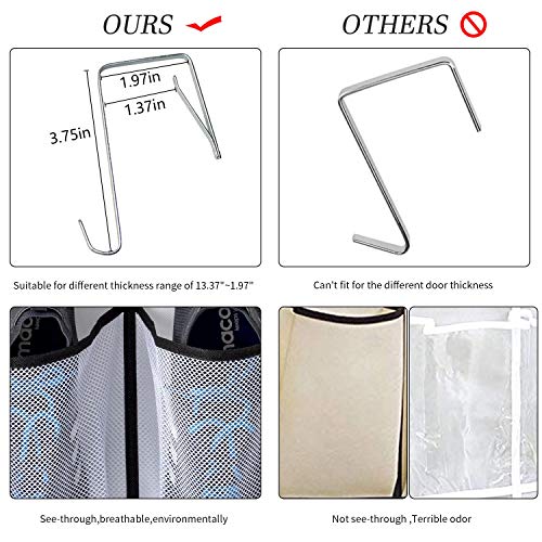 KEEPJOY Over The Door Shoe Organizer 2 Pack,Mesh Pockets Hanging Shoe Rack Over The Door,Shoe Storage Closet with 4 Hooks,Washable and Breathable Fabic,Large Size 57.5×12.6inch(Grey) - Image 5