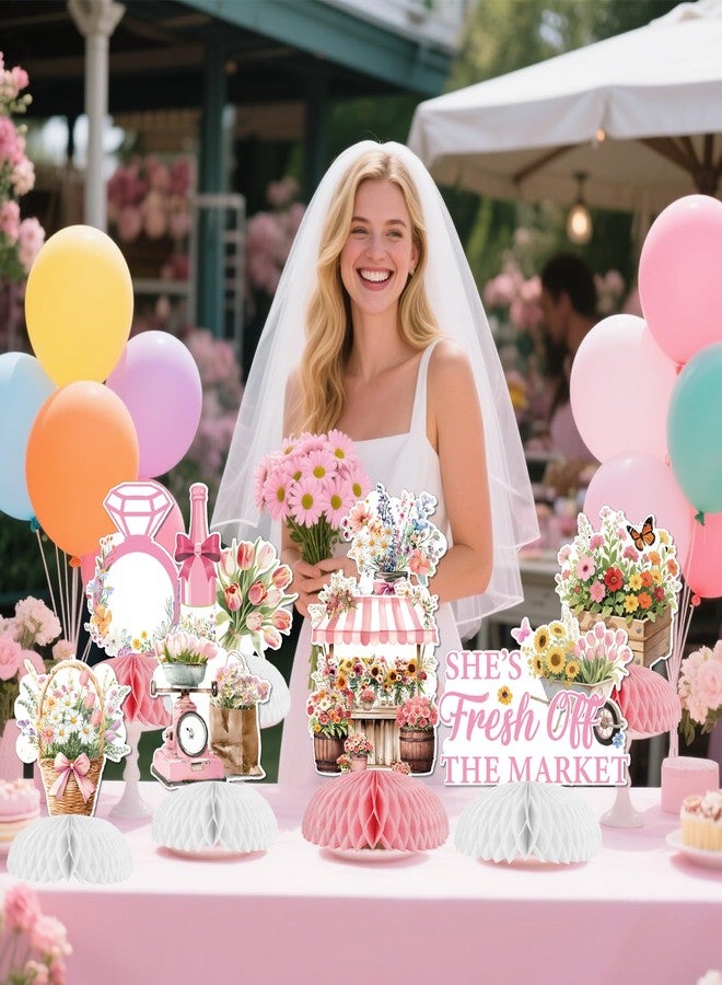 Funmemoir زينة حفلات توديع العزوبية من Funmemoir Floral Farmers Market - 8 قطع من قطع الزينة المركزية على شكل خلية نحل من الزهور البرية لحفلات توديع العزوبية "She's off the Market" و "Fresh off the Market" - Image 2