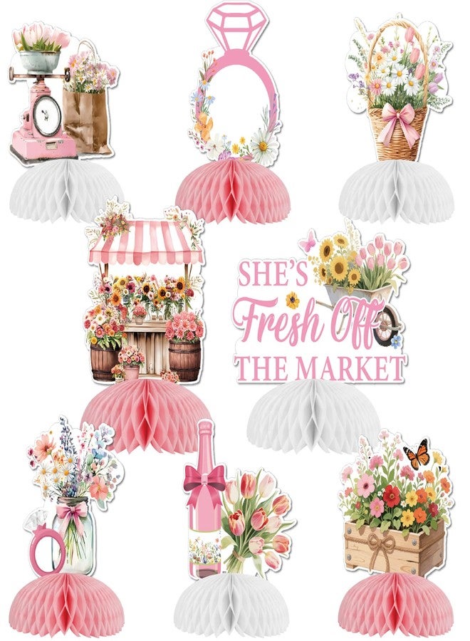 Funmemoir زينة حفلات توديع العزوبية من Funmemoir Floral Farmers Market - 8 قطع من قطع الزينة المركزية على شكل خلية نحل من الزهور البرية لحفلات توديع العزوبية "She's off the Market" و "Fresh off the Market" - Image 1