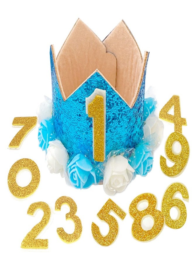 Rimobul Pet Crown Hat Dog Birthday Reusable Birthday Party Crown for Boy Cat Doggie Headband Hats with 0-9 Figures Charms Pet Gift Grooming Accessories with Glue Dots Pack of 1(Blue) - Image 1