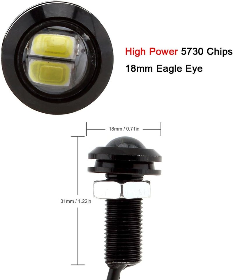 ePathChina Eagle Eye LED Chip Car Fog White Light DRL Bulb 9W 18MM 5730 Reverse Backup Parking Signal 10pcs 6000K - Image 2