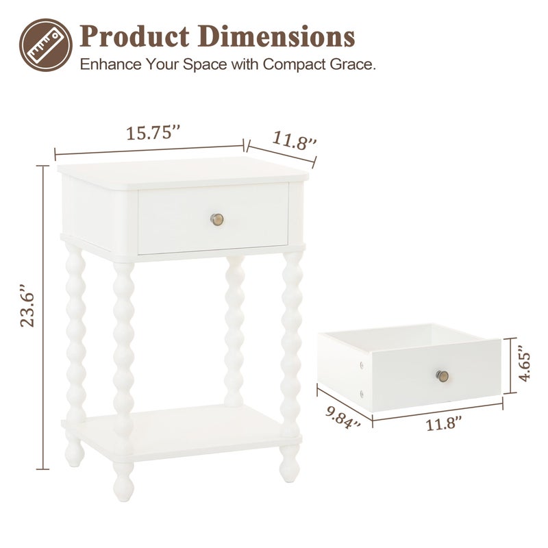 AWASEN White Nightstand, Small Side Table with Drawer for Living Room, Farmhouse End Bedside Table with Spindle Wood Legs for Bedroom, Office, White - Image 3