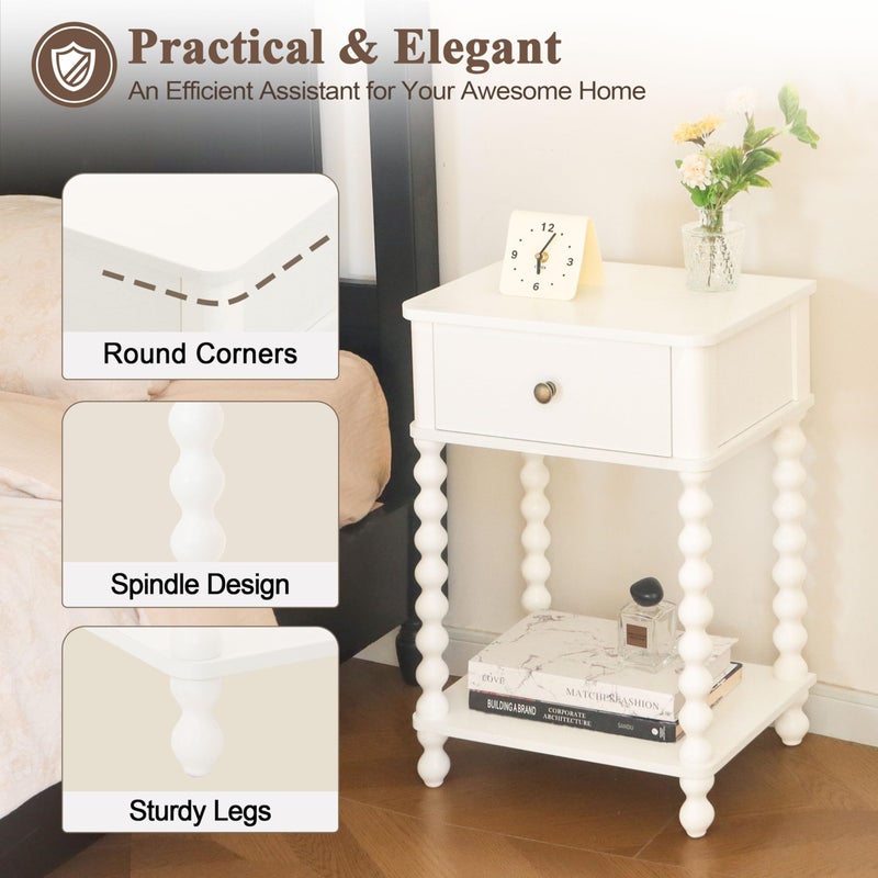 AWASEN White Nightstand, Small Side Table with Drawer for Living Room, Farmhouse End Bedside Table with Spindle Wood Legs for Bedroom, Office, White - Image 4