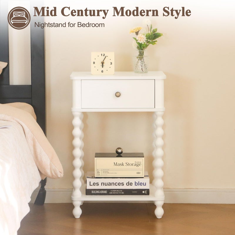 AWASEN White Nightstand, Small Side Table with Drawer for Living Room, Farmhouse End Bedside Table with Spindle Wood Legs for Bedroom, Office, White - Image 5
