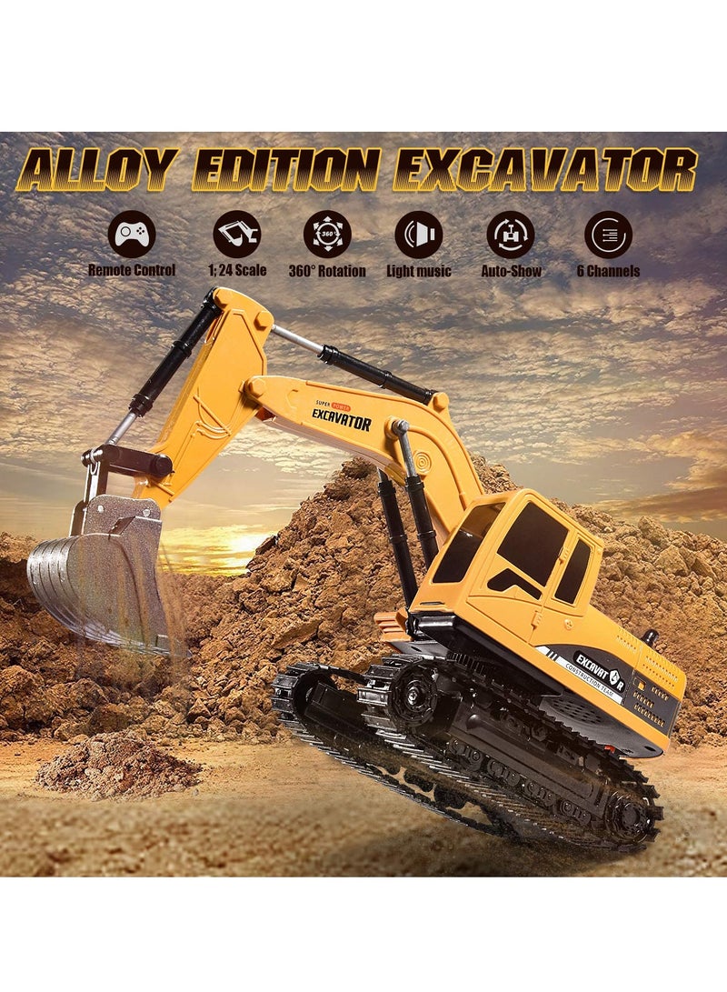 SYOSI Remote Control Construction Excavator Toy, Kids Toy Engineering Digger Truck, Remote Control Rechargable Hydraulic Car RC Charging 1:24 With 6 Channel, Educational Toys for Kids & Children for 3+ - Image 3