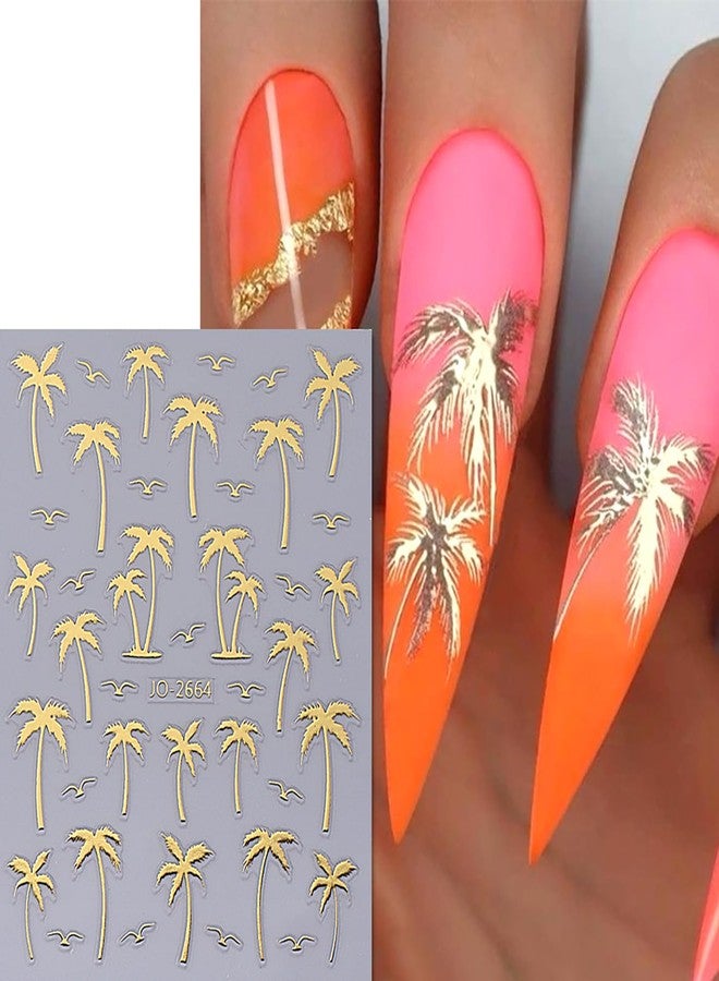 TBRZTR 8 Sheets Coconut Tree Nail Stickers 3D Self-Adhesive Summer Nail Decal Gold Black Laser Silver and Colorful Gradient Nail Decoration - Image 4