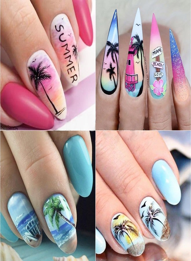TBRZTR 8 Sheets Coconut Tree Nail Stickers 3D Self-Adhesive Summer Nail Decal Gold Black Laser Silver and Colorful Gradient Nail Decoration - Image 5
