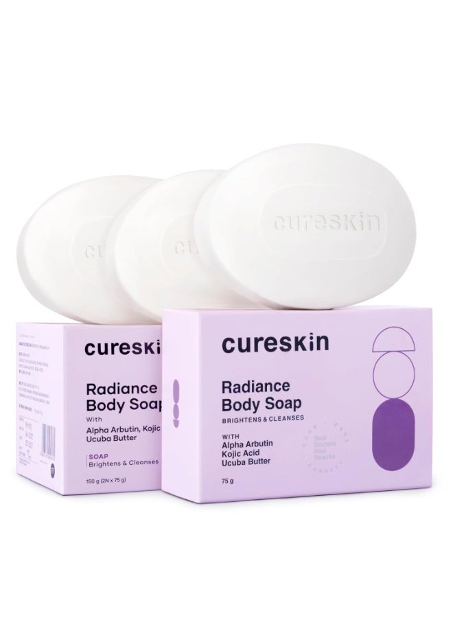 Cureskin Radiance Body Soap | For Pigmentation & Sun Damage with Alpha Arbutin, Kojic Acid and Ucuba Butter | Soap Tan Removal, 75 g (Pack of 3) - Image 1