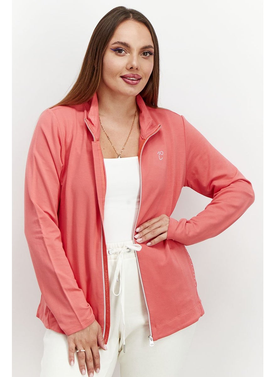 Champion Women Full Zip Long Sleeve Textured Jacket, Coral  - Image 1