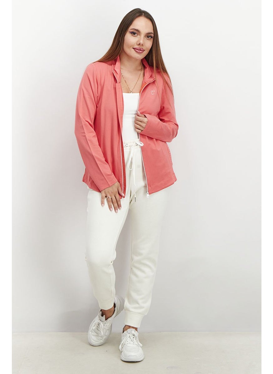 Champion Women Full Zip Long Sleeve Textured Jacket, Coral  - Image 2