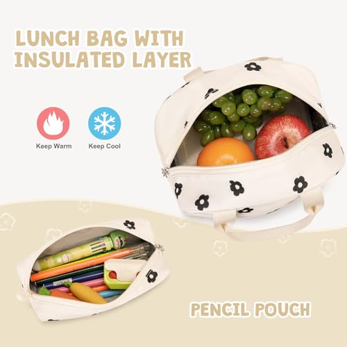 ACESAK Backpack for Girls - Girls Backpack with Lunch Bag & Pencil Pouch for Teen Kids Laptop Backpack for Women, Elementary Middle High School Bookbag Travel Daypack (Beige Strawberry) - Image 5