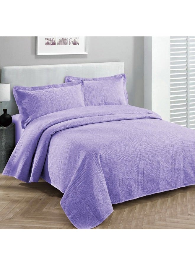 Collection 3pc Luxury Bedspread Coverlet Embossed Bed Cover Solid Purple/lavender New Over Size 118"x106" King/california King