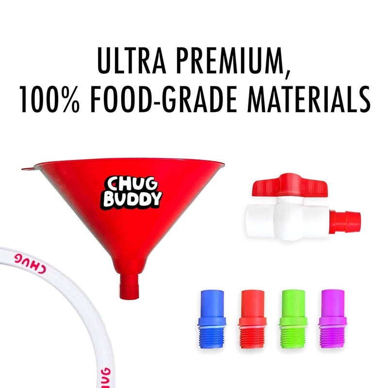 Chug Buddy Beer Bong Tube and Funnel with Valve, 8 Interchangeable Mouthpieces, Shotgun Keychain Tool - Kink-Free 3ft Hose for Beerbong, College Party, Drinking Games - Image 4