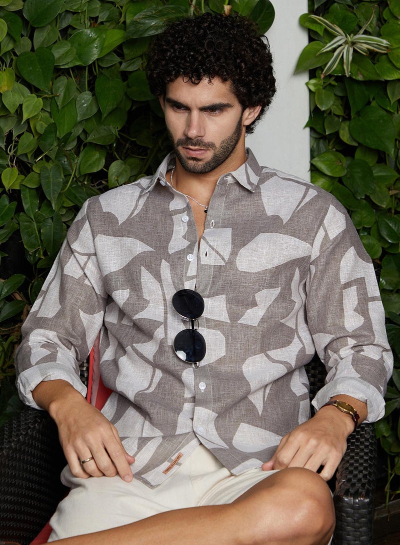 Campus Sutra Men's Tan Brown Abstract Heathered Shirt  - Image 1