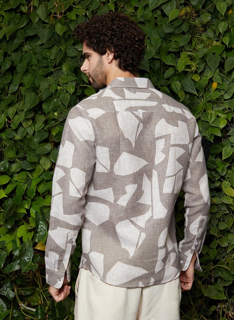 Campus Sutra Men's Tan Brown Abstract Heathered Shirt  - Image 5