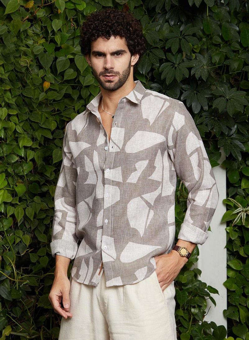 Campus Sutra Men's Tan Brown Abstract Heathered Shirt  - Image 3