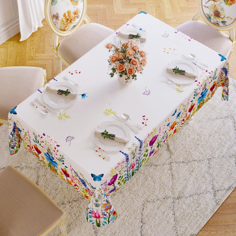 Softalker Spring Tablecloth Rectangle - Easter Waterproof Floral Pattern Decorative Table Cloth, Stain Resistant Wrinkle Free Wipeable Table Cover for Dinner, Party, Picnic, Outdoor, 60 x 84 Inch - Image 3