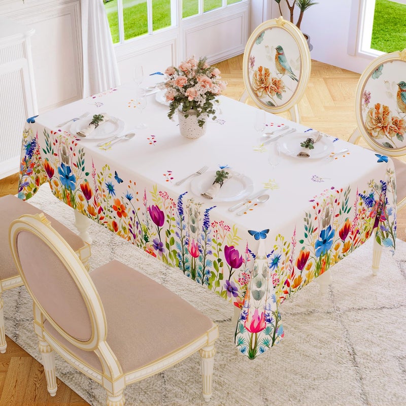 Softalker Spring Tablecloth Rectangle - Easter Waterproof Floral Pattern Decorative Table Cloth, Stain Resistant Wrinkle Free Wipeable Table Cover for Dinner, Party, Picnic, Outdoor, 60 x 84 Inch - Image 2
