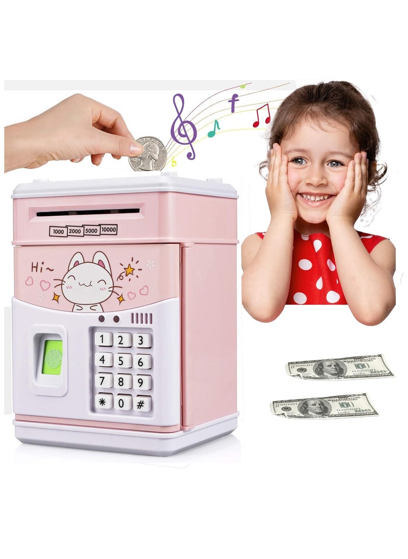 Generic Electronic Cat Piggy Bank for Kids Cash Cartoon ATM Money Saver Bank for Kids with Password,Fingerprint & Music Great Gift Toy for Kids Children (Pink-cat)  - Image 1