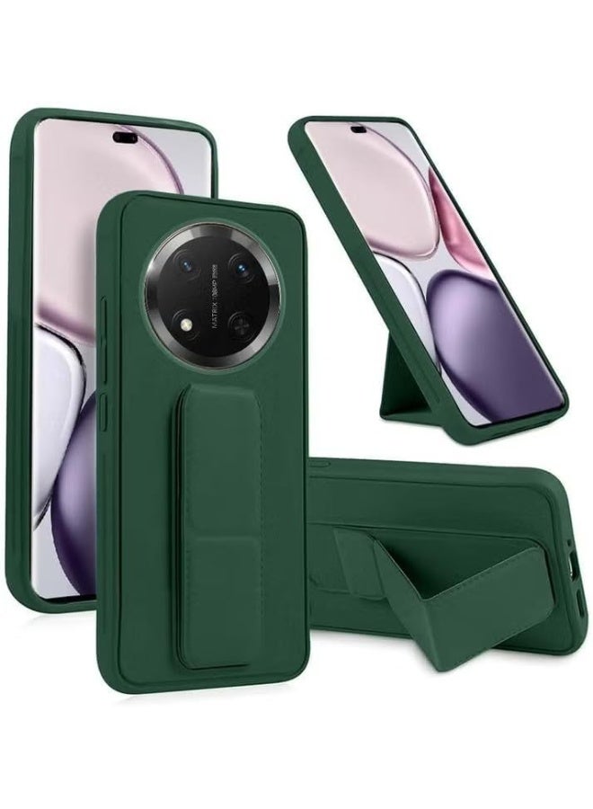 Muzz غطاء واقي لهاتف Honor X9C مع حامل مغناطيسي للسيارة، غطاء سيليكون ناعم مع قاعدة أفقية ورأسية، حزام للمعصم، حماية كاملة، غطاء مضاد لبصمات الأصابع، لون أخضر - Image 1