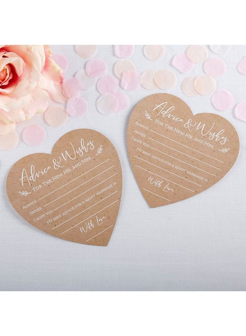 SOLARAE Wedding Advice And Wishes For The Mr And Mrs - Heart Shaped Cards (Set of 50) Rustic Kraft Paper - Image 3