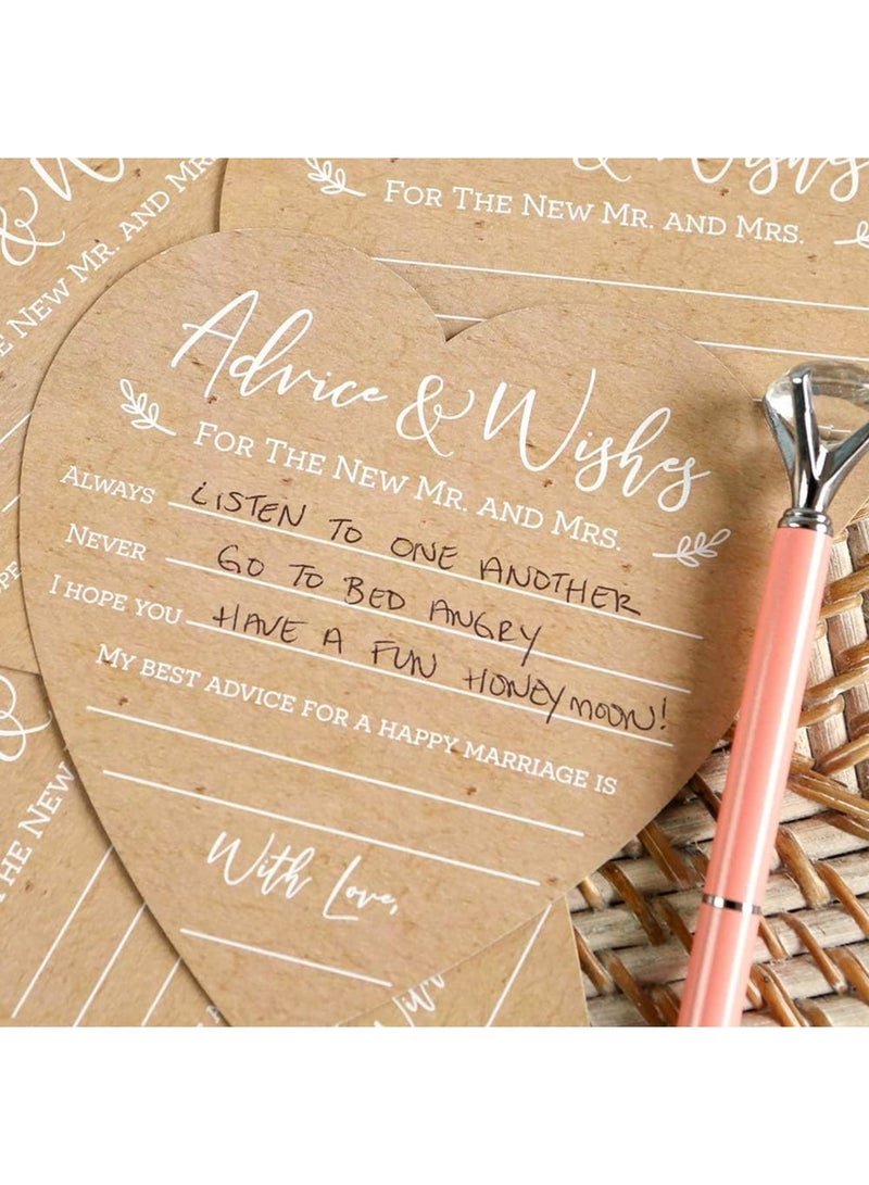 SOLARAE Wedding Advice And Wishes For The Mr And Mrs - Heart Shaped Cards (Set of 50) Rustic Kraft Paper - Image 4
