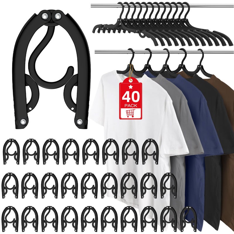 Besslly 40 Pcs Travel Hangers Portable Foldable Travel Hanger Organizer, Plastic Cruise Essentials Clothes Drying Rack Folding Hangers for Camping Flying RV Europe Vacation Essentials Suitcasee, Black - Image 1